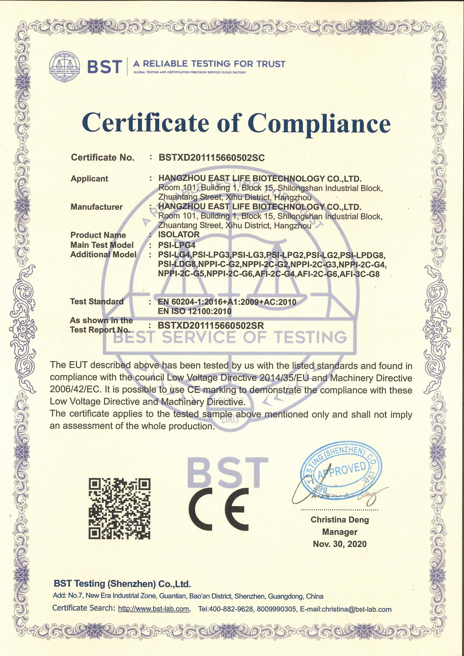 Sterile Isolator CE Certificate 02